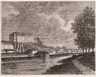 Sable-sur-Sarthe (Sable sur Sarthe) - gravyr i "La France illustree: geografi, historia, statistisk administration" av V.A. Malt-brunt. 1884