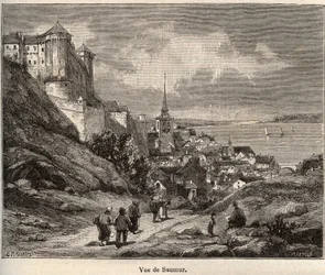 Saumur departementet Maine-et-Loire, i regionen Pays de la Loire - gravyr i "Frankrike illustree: geografi, historia, statistisk administration" av V.-A. Malt-brunt. 1884