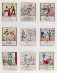 Scener från det tidiga 1800-talets Parisiska Vaudeville och Opera-Comique, c1825-35