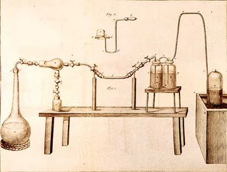 Vetenskaplig utrustning, från The Elements of Chemistry av Antoine Laurent de Lavoisier (1743-94) graverad av D.Lizars, 1796
