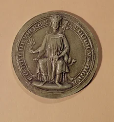 Sigill av Ludvig IX (1214-70) med en spira och en fleur de lys, ca 1252