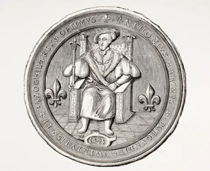 Sigill för kungen av Basoche, ledaren för skrået av juridiska skrivare inom Paris domstolsväsen, ur Les Arts au Moyen Age, utgiven 1873
