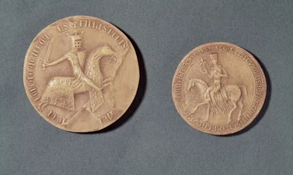 Sigill av Karl I (1226-85) av Anjou och Beatrice (d.1267) av Provence (vax)