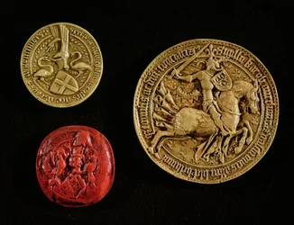 Sigill av Gilles de Laval (1404-40) Lord of Rais, Jean dOrleans (1402-68) greve av Dunois och Jean Poton de Xaintrailles (1400-61)