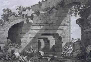 Andra nivåns gallerier i amfiteatern i Nimes, från Antiquities of France: Vol I, Monuments of Nimes