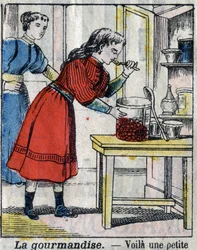 Sju dödliga fiske: Gourmandise. Epinal avbildning sent 1800-tal. (I sette peccati o vizi capitali)