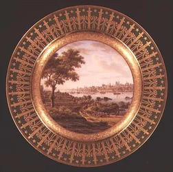 Sevres tallrik dekorerad med utsikt över Warszawa (porslin)