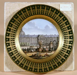 Sevres skylt som visar ankomsten av Fredrik II (1712-86) den stores svärd på Hotel des Invalides (porslin)