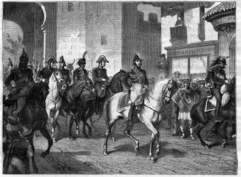 Belägring och tillfångatagande av Valencia av den franska armén under order av marskalken av kejsardömet greve Suchet den 9 juli 1812 - Marskalk Louis Gabriel Suchets inträde i Valencia 1812 - i "Imperiets historia efter konsulatets historia" av Adolphe Th