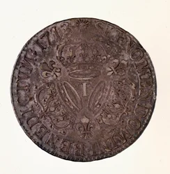 Silver fransk ecu (scude), kung Ludvig XIV:s regeringstid (1643-1715) 1713 Diam. 4 cm Neapel, museo archeologico