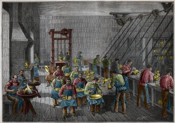 Silververkstad i Frankrike på 1800-talet. Gravyr från 1885 i "" Les arts et metiers illustres"" av Adolphe BITARD.