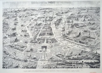 Förenklad plan för Paris oumbärlig för främlingar att guida sig själva i staden. Tallrik hämtad från "New guide of the walker, excursion of Paris without car"" 1900-talets Paris, Musee Carnavalet