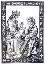 Solomon och Marcoul, illustration från vetenskap och litteratur under medeltiden och renässansen, skriven och graverad av Paul Lacroix, 1878
