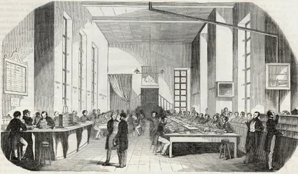 Sortering av brev från Paris - Gravyr i "" Tableau-de-Paris"" av Edmond Texier 1852
