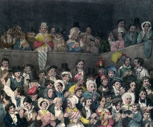 Åskådare applåderar på teatern, graverad av Benard och Frey, 1837