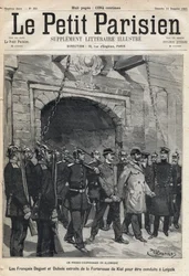 Spionrättegång i Tyskland: den franska Daguet och Dubois fördes från Kiel fästning till Leipzig. En av tidningarna "Le petit Parisien"" den 10/12/1893 (gravyr)