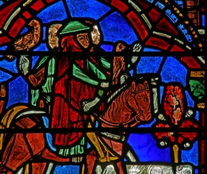 St Cheron-fönster: häst och hund (w15)