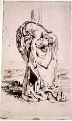 St Francis stöder den korsfäste Kristus