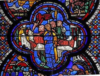 St John window: The death of Stacatus: en demon tar hans själ (w48)