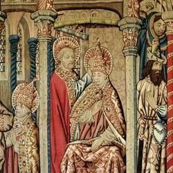 Sankt Petrus placerar den påvliga tiaran på Sankt Clemens huvud, från "Sankt Petrus liv" (ulltapeter)