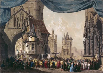 Scenografi för akt I av La Juive, framfördes första gången på Parisoperan den 23 februari 1835 (wc på papper)