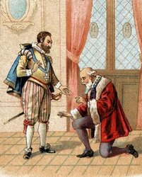 Stå upp, min vän, dina fiender kommer att säga att jag förlåter dig sa kung Henrik IV till Maximilian av Bethune (hertig av Sully) (1559-1641) 1598 som hade knäböjt efter en livlig diskussion.