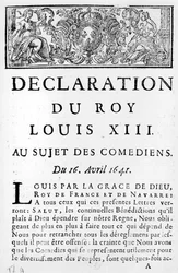 Uttalande av Ludvig XIII (1601-43) om komikerna, 16 april 1641