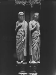 Statyer av Philippe Hurepel (1200-34) Comte de Clermont och hans hustru Mahaut (d.1260) Comtesse de Boulogne et de Dammartin, jambfigurer från norra portalen, ca 1230