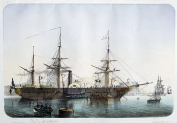 Ångfregatt i hamnen i Toulon, cirka 1850