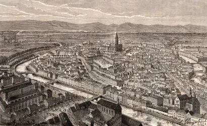 Strasbourg - Bas-Rhin, i Alsace - gravyr i "La France illustrée: geografi, historia, statistisk administration" av V.A. Malt-Brown. 1884
