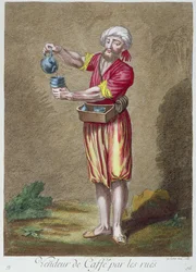 Gatuhandlare som säljer kaffe, från samlingen av tryck av kostymer från Levanten, graverad av G. Scotin, 1707-08