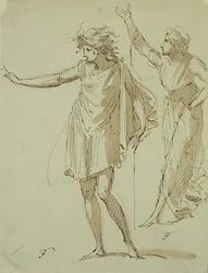 Studie av två klassiskt draperade figurer, ca 1790 (penna & bläck och tvätt på papper)