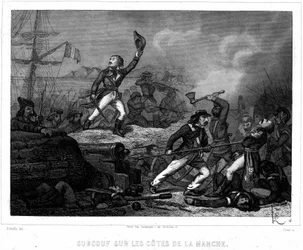Surcouf vid kanalens kuster - i ""History of Pirates and Corsairs of the Ocean and the Mediterranean"" av P. Christion, Paris, D. Cavaillés ed.