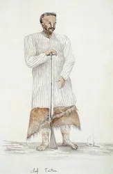 Tahitiansk hövding, illustration från Louis I Duperreys resa, av LF Lejeune, akvarellmålning