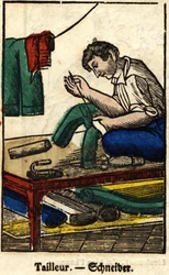 Skräddare; Serie om handel, bild av Epinal från 1800-talet.