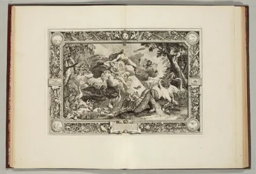 "Kungens gobelänger, där de fyra elementen och de fyra årstiderna är representerade" av Andre Felibien, 1670