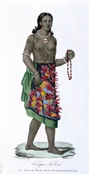 Tatuerad kvinna från Tonga-Tabou - i ""Bibliotheque Universelle des Voyages"" av Albert-Montémont, red. Armand-Aubrée, vol.17