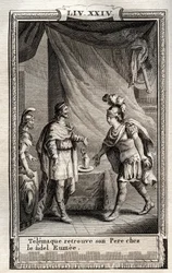 Telemaque hittar Ulisse - gravyr från 1798 av Monnet i "Les Aventures de Telemaque, fils d