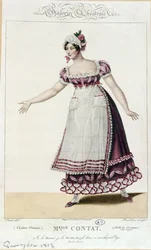 Skådespelerskan Mademoiselle Contat i rollen som Suzanne i Figaros äktenskap av Pierre Augustin Caron de Beaumarchais (1732-99)