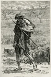 Den australiensiska herden, graverad efter en teckning av D. Maillart, för att illustrera berättelsen sex månader i Australien, av Desire Charnay, en missionsuppgift från Ministry of Public Education, 1878, publicerad i tour du monde, under ledning av E