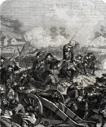 Slaget vid Landen eller Neerwinden utkämpades i dagens Belgien den 29 juli 1693 under nioåriga kriget (gravyr)