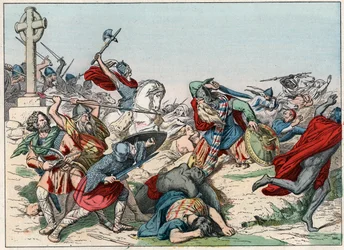 Slaget vid Poitiers den 25 oktober 732 vunnet av Charles Martel - Slaget vid Poitiers, 25 oktober 732, vunnet av Charles Martel (688-741) - Gravyr från slutet av 1800-talet i "" Nos Gires Nationales - Bilder och recits ””