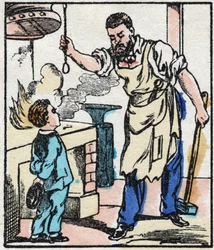 Smeden. Gravyr i "" La chanson des metier"". Epinal avbildning, sent 1800-tal. Privat samling