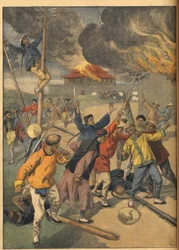 Boxerupproret i Kina - Händelser i Kina. Boxarna. Illustration för Le petit Journal, 24 juni 1900.