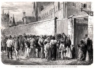 Kapucinerna i rue de la Sante distribuerar den dagliga soppan till de fattiga, från Le Monde Illustre, 1860