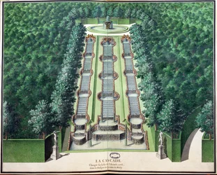Cascaden, ändrad i slutet av 1706, i lunden på kullen, från Gardens of Marly, tidigt 1700-tal (wc på papper)