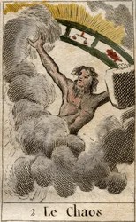 Kaosguden representerad med en bit av zodiaken. Från "Mythology of Youth" av Pierre Blanchard 1803.