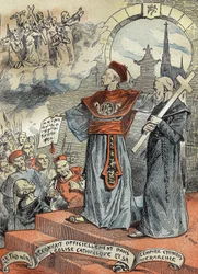 Den kinesiske kejsaren Guangxu (Kouang-siu eller Kouang Siu) (1872-1908) erkände officiellt den katolska kyrkan och dess hierarki. Gravyr i "" Le Pelerin"" 25/05/1899.