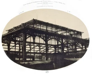 Konstruktionen av Halles centrala marknad, från Revue generale de larchitecture et des travaux publics, 1856 (foto litho)