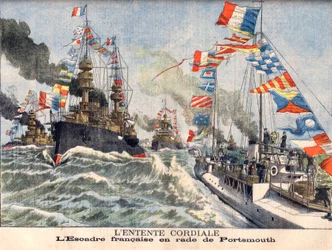 Den hjärtliga ententen. Engelsk flotta skvadron i Portsmouths hamn. Den hjärtliga ententen. French Wing i Portsmouth. Illustration för Le Petit Journal
